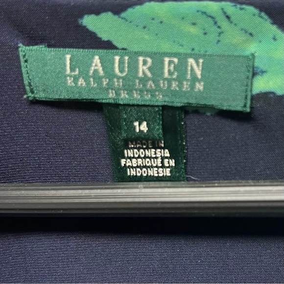 Lauren Ralph Lauren Dress Womens 14 Blue Floral V Neck Half Sleeve Stretch - Picture 7 of 11